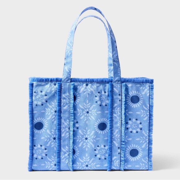 💙 Roller Rabbit x Target Star Medallion Fringe Canvas Tote Bag Blue - Picture 3 of 9